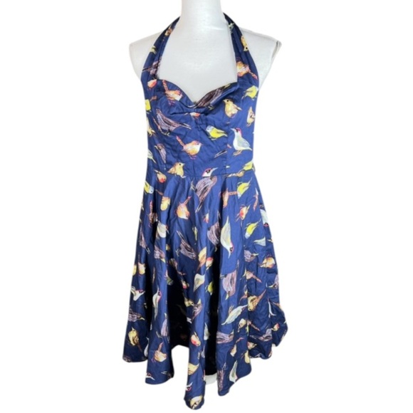 Miss Lulo Dress Womens Medium Halter Birds Retro Pinup Whimsical Quirky Girly - Picture 2 of 11